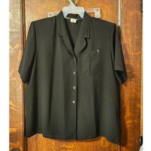 Vintage Black Blouse Button Up XXL